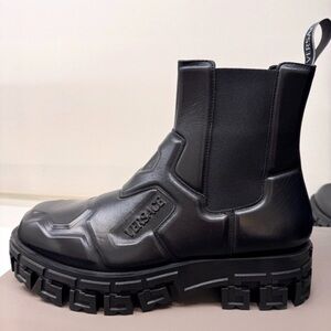 Versace Black Leather Chunky Platform Boots